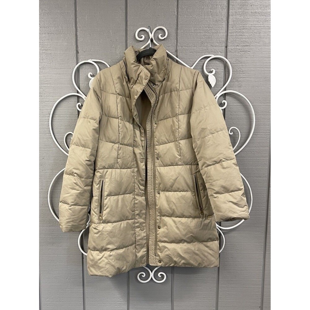 lands end womens Small 6-8 Long Beige Quilted Puffer Winter Coat